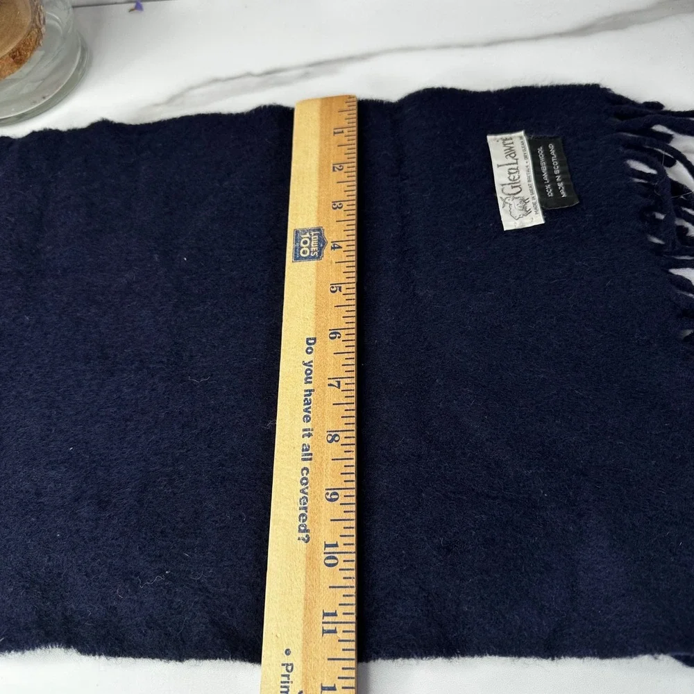 Glen Laurie 100 Lambswool Scarf Navy‎ Blue Made Scotland Fringe Unisex Winter